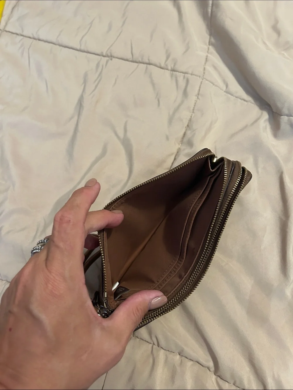 Coach Brown Signature Zip Wristlet